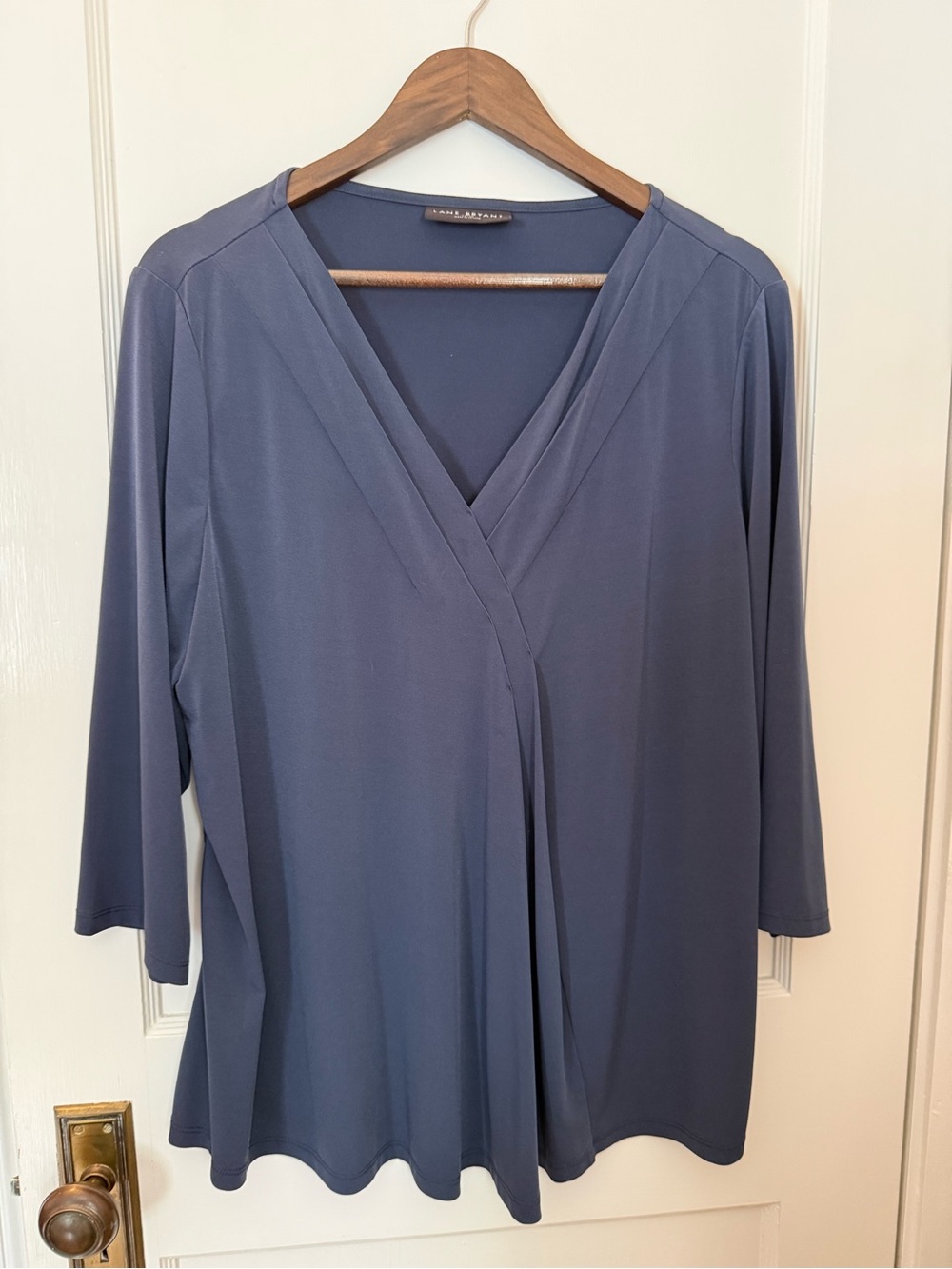 Lane Bryant 3/4 sleeve pleat-front top, slate blue 18/20